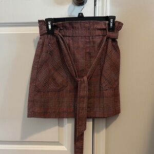 Plaid Paperbag Waist Mini Skirt in burgundy